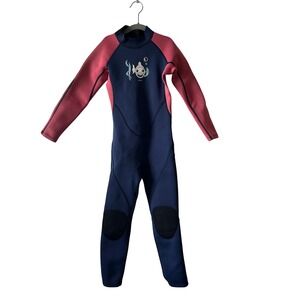 Goldfin Kids Full Wetsuit Navy Blue Pink Neoprene Scuba Fish Size 10 Long Sleeve